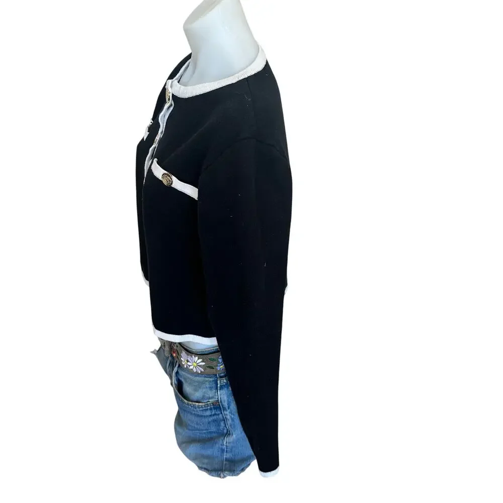Alexia Admor Black White Career Cardigan Sweater SMALL Preppy Bolero Jacket $169 - Picture 11 of 13